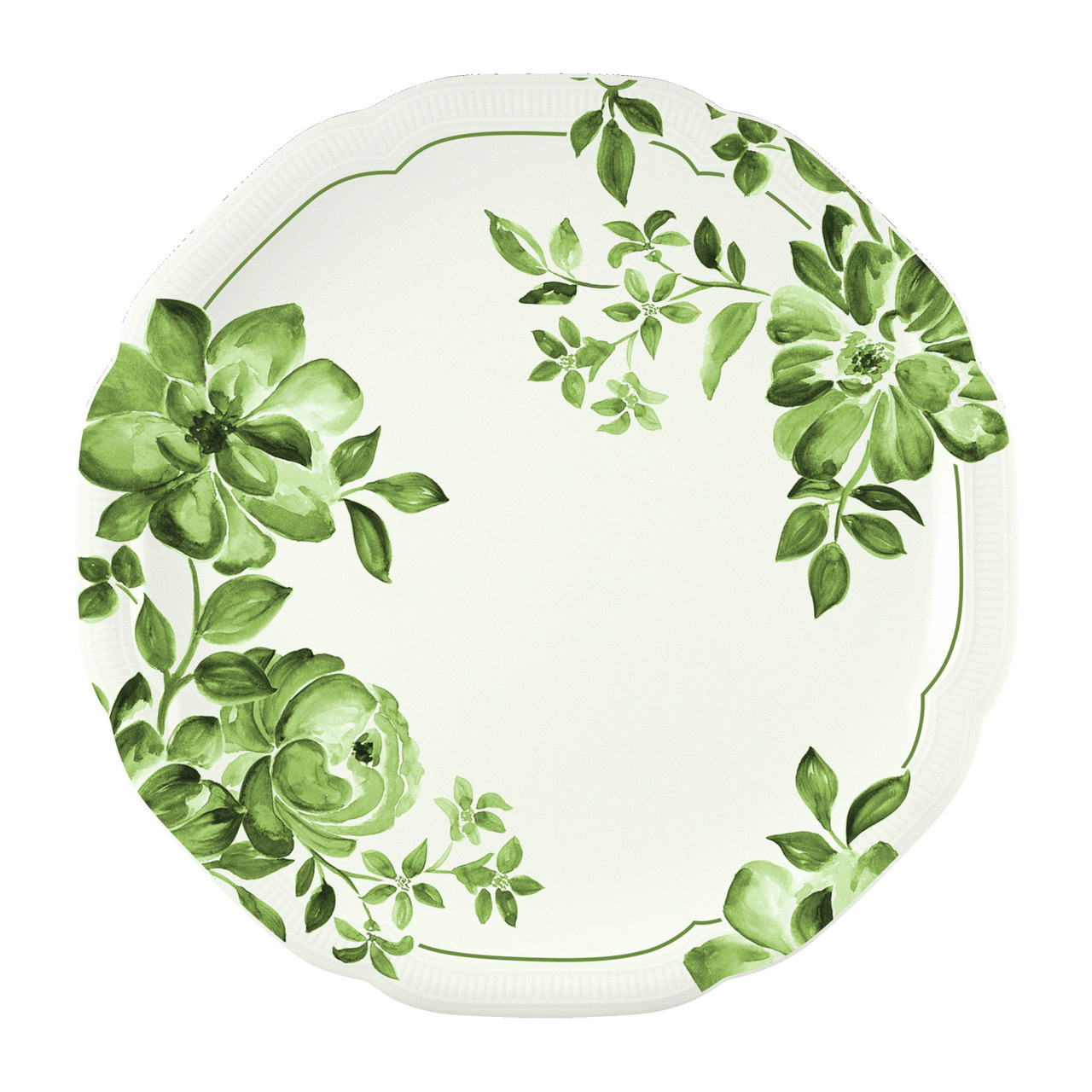 Floral Charm, Coupteller flach rund mit Relief ø 259 mm green